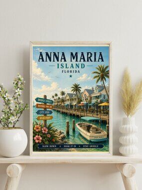Anna Maria Island Florida Vintage Travel Poster 12x16 Coastal Wall Art Print